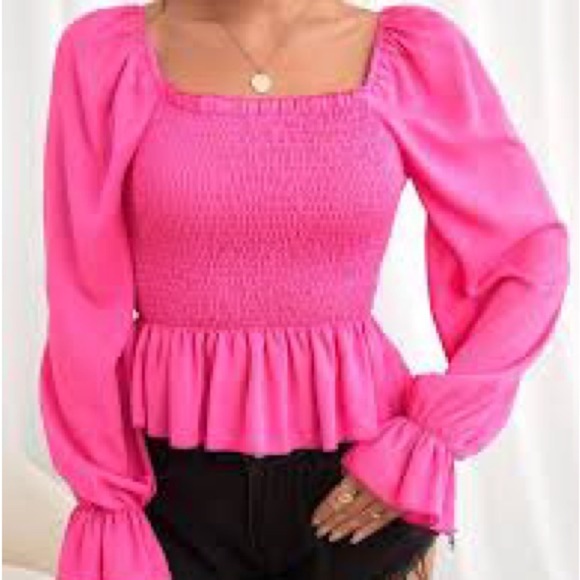 Pink Ruffled Puff Sleeve Smocked Top - Picture 1 of 15